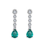 Sterling Silver Rhodium Plated Earrings with Chatons with Coloured Drop in Aquamarine